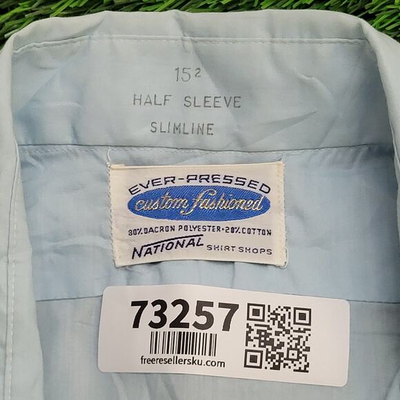 Vintage 70s Disco MOD Button Shirt XL 23x32 Powder-Blue - Picture 8 of 11